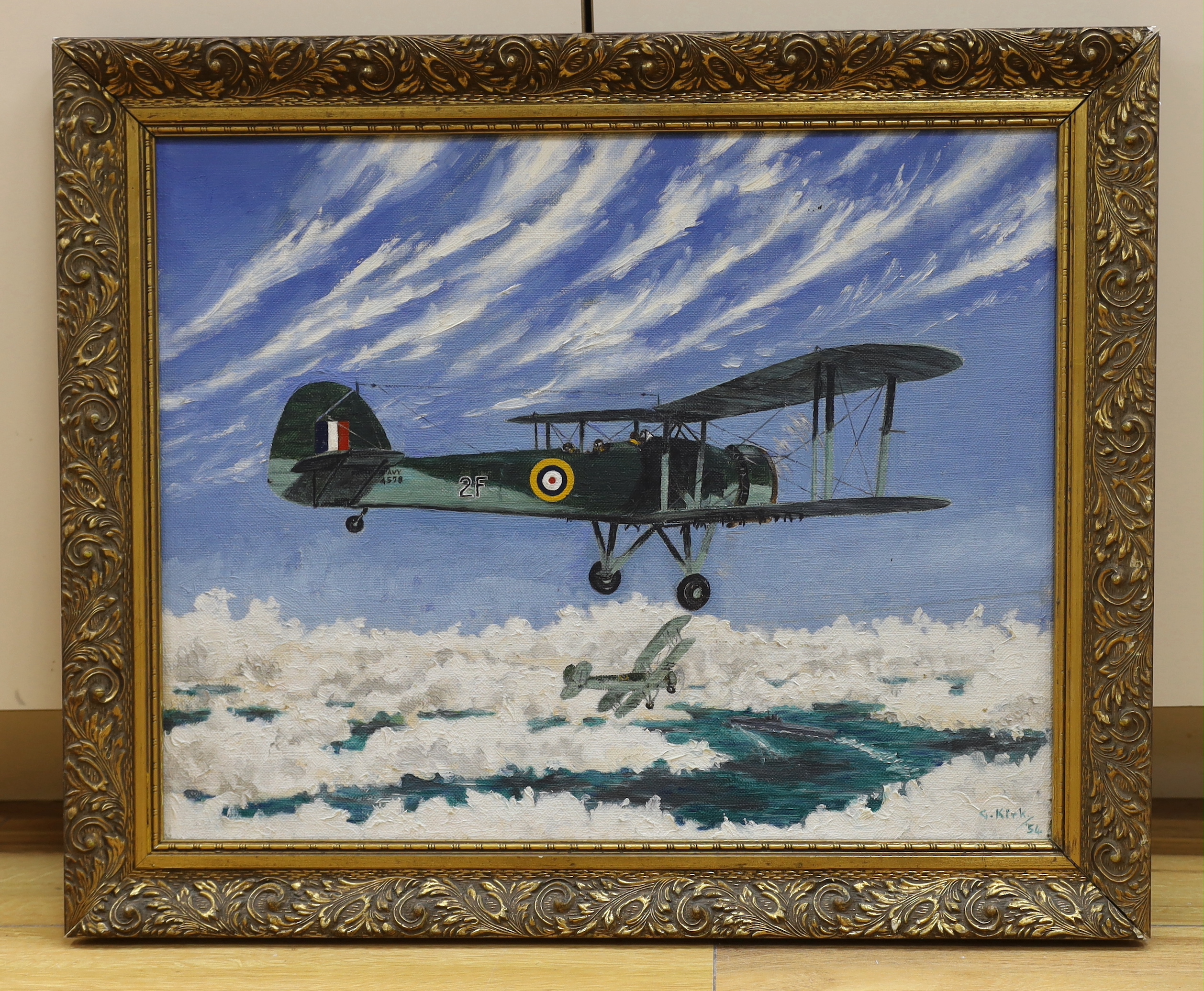 C. Kirk (20thC. British), oil on canvas, Sopwith Camel over clouds, signed, 49 x 39cm